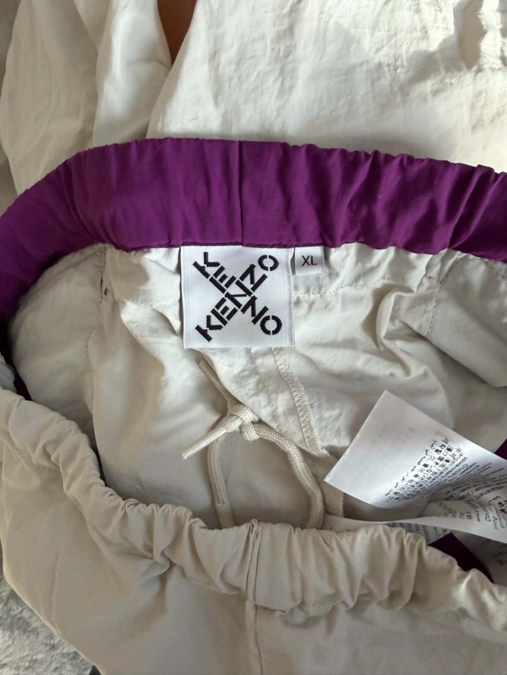 Kenzo Cream, Navy & Purple Colorblock Track Pants with Neon Logo - Picture 4 of 6